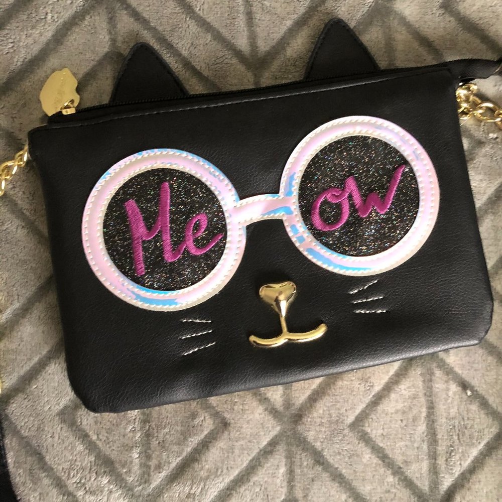 Betsy Johnson Cat's MEOW Purse Black with Strap